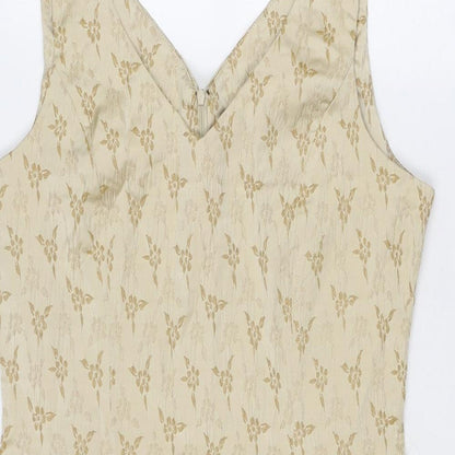 BHS Womens Beige Floral Polyester A-Line Size 16 V-Neck Zip
