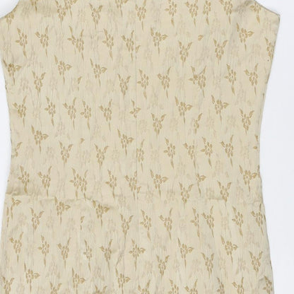BHS Womens Beige Floral Polyester A-Line Size 16 V-Neck Zip