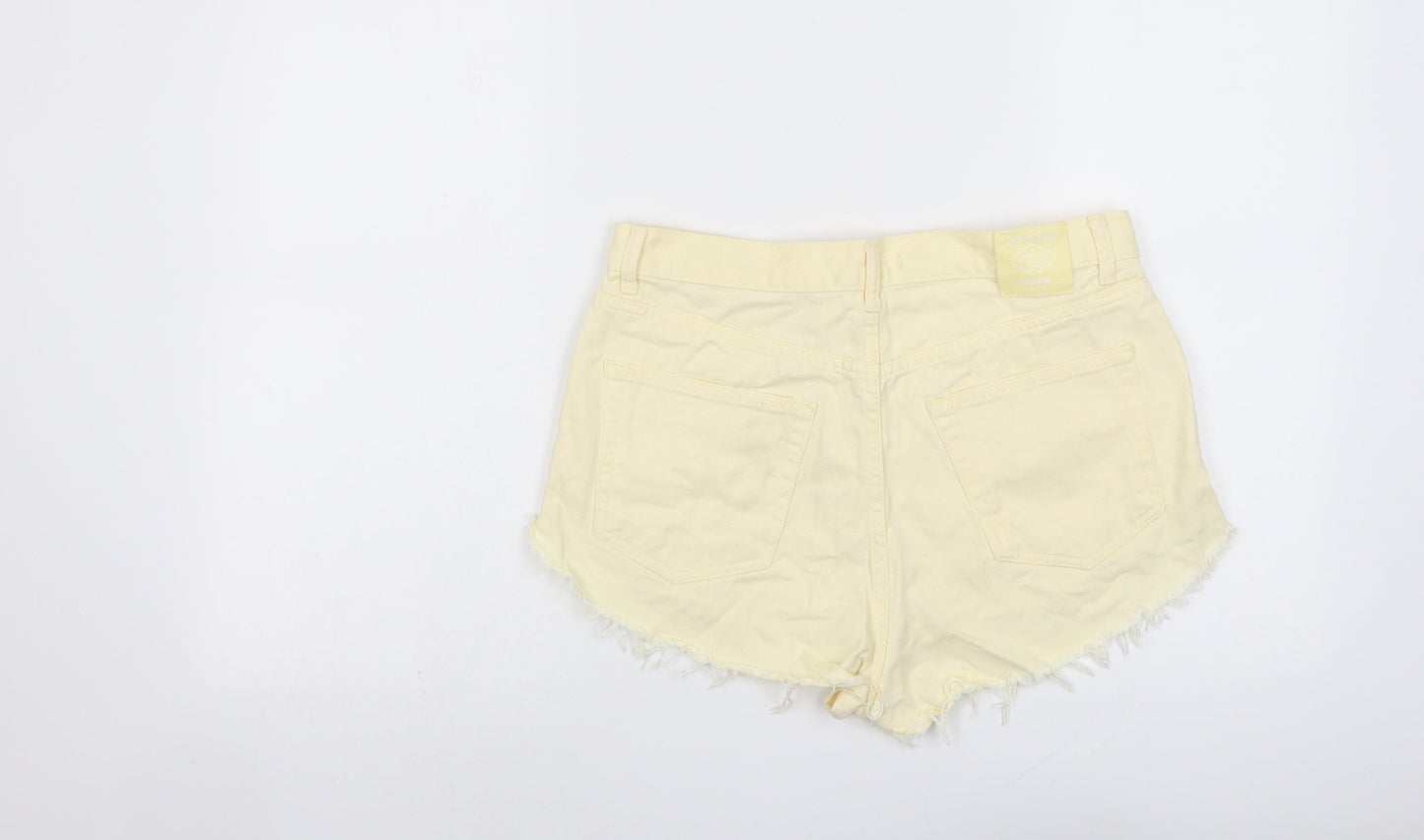 Pull&Bear Womens Yellow Cotton Hot Pants Shorts Size 12 L3 in Regular Button - Frayed Hem
