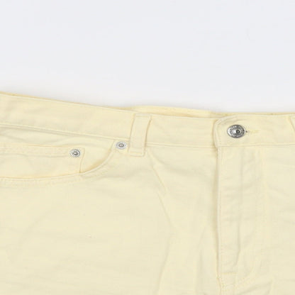 Pull&Bear Womens Yellow Cotton Hot Pants Shorts Size 12 L3 in Regular Button - Frayed Hem