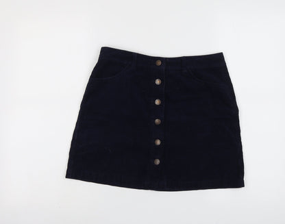 Miss Selfridge Womens Blue Cotton A-Line Skirt Size 10 Button