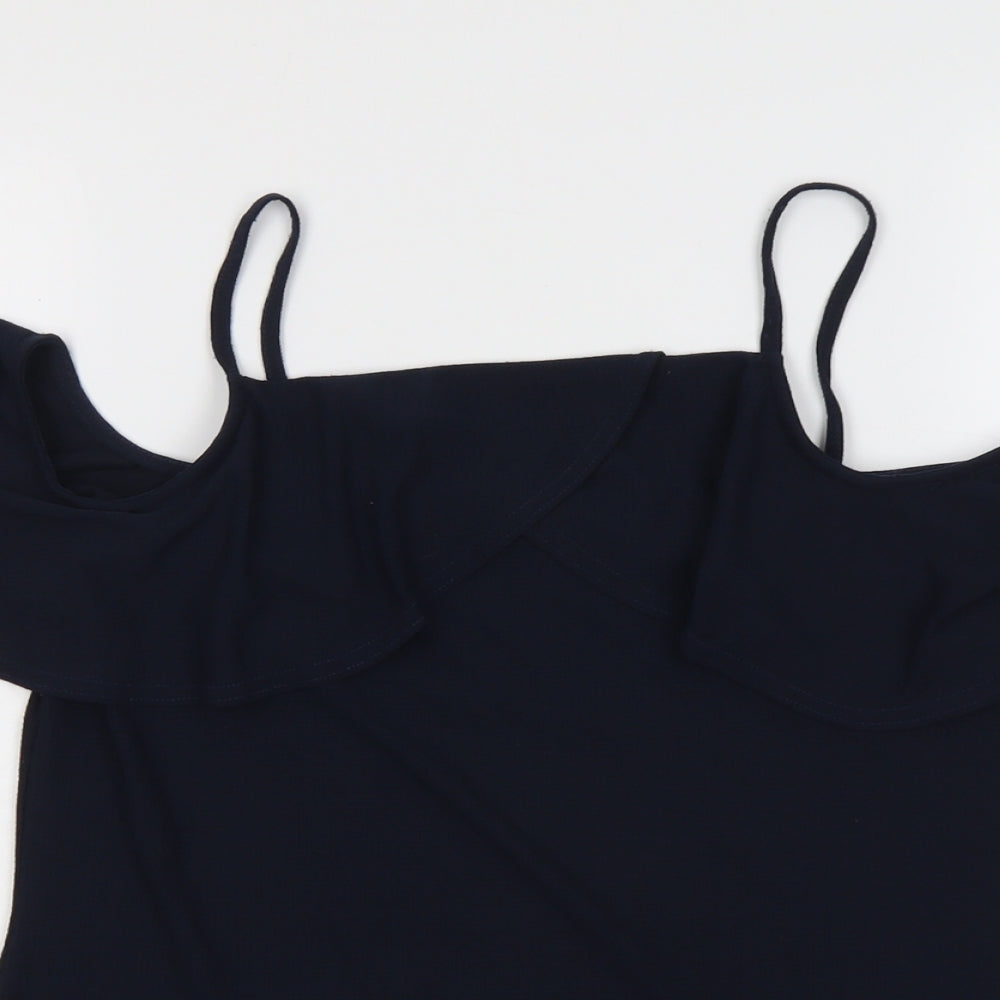Dorothy Perkins Womens Blue Polyester Basic Blouse Size 12 Square Neck - Cold Shoulder Detail