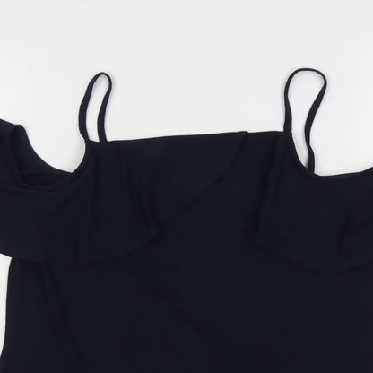 Dorothy Perkins Womens Blue Polyester Basic Blouse Size 12 Square Neck - Cold Shoulder Detail