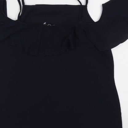 Dorothy Perkins Womens Blue Polyester Basic Blouse Size 12 Square Neck - Cold Shoulder Detail