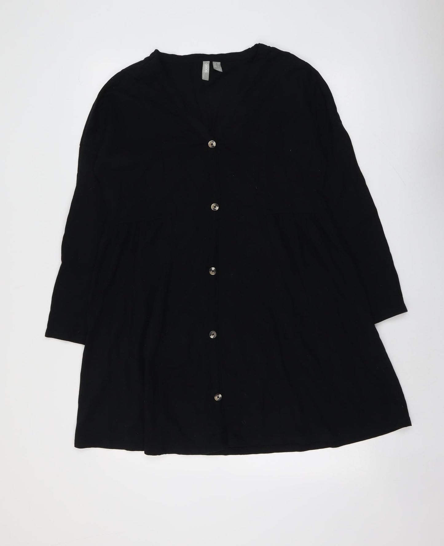 ASOS Womens Black Cotton A-Line Size 10 V-Neck Button