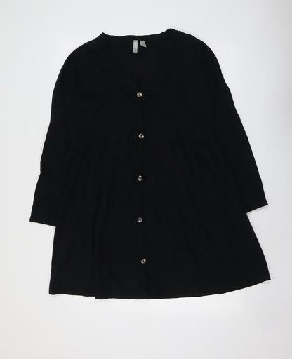 ASOS Womens Black Cotton A-Line Size 10 V-Neck Button