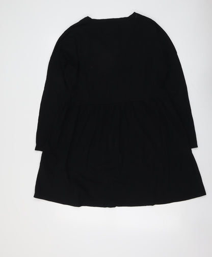 ASOS Womens Black Cotton A-Line Size 10 V-Neck Button
