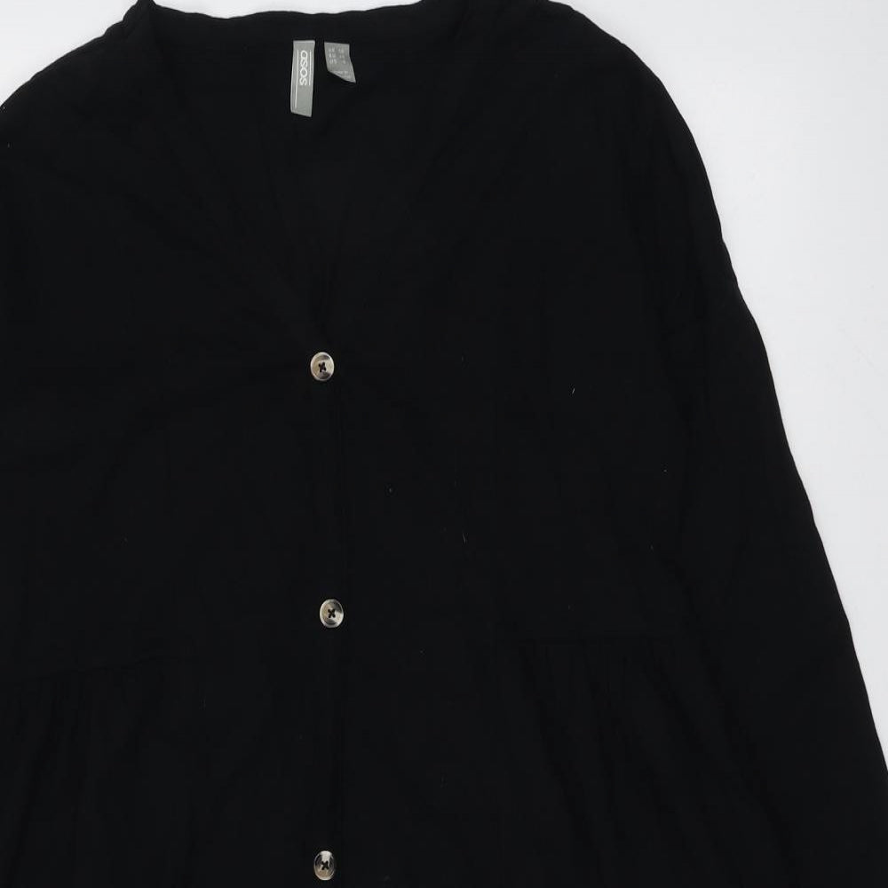 ASOS Womens Black Cotton A-Line Size 10 V-Neck Button