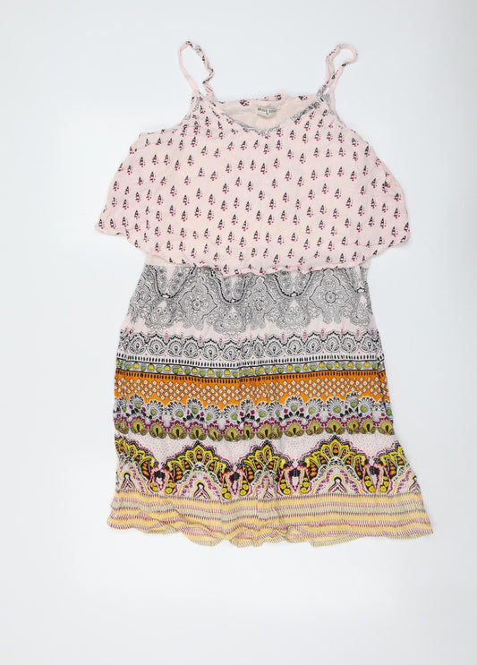 Brave Soul Womens Multicoloured Geometric Viscose Slip Dress Size M V-Neck Zip