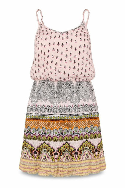 Brave Soul Womens Multicoloured Geometric Viscose Slip Dress Size M V-Neck Zip