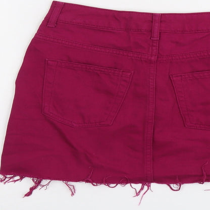 Topshop Womens Purple Cotton Mini Skirt Size 6 Button