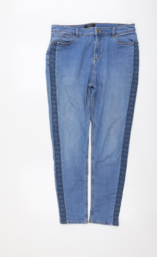 Per Una Womens Blue Cotton Skinny Jeans Size 14 L27 in Regular Button