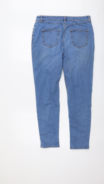 Per Una Womens Blue Cotton Skinny Jeans Size 14 L27 in Regular Button