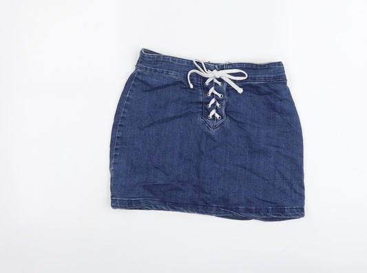 FOREVER 21 Womens Blue Cotton Mini Skirt Size S Zip