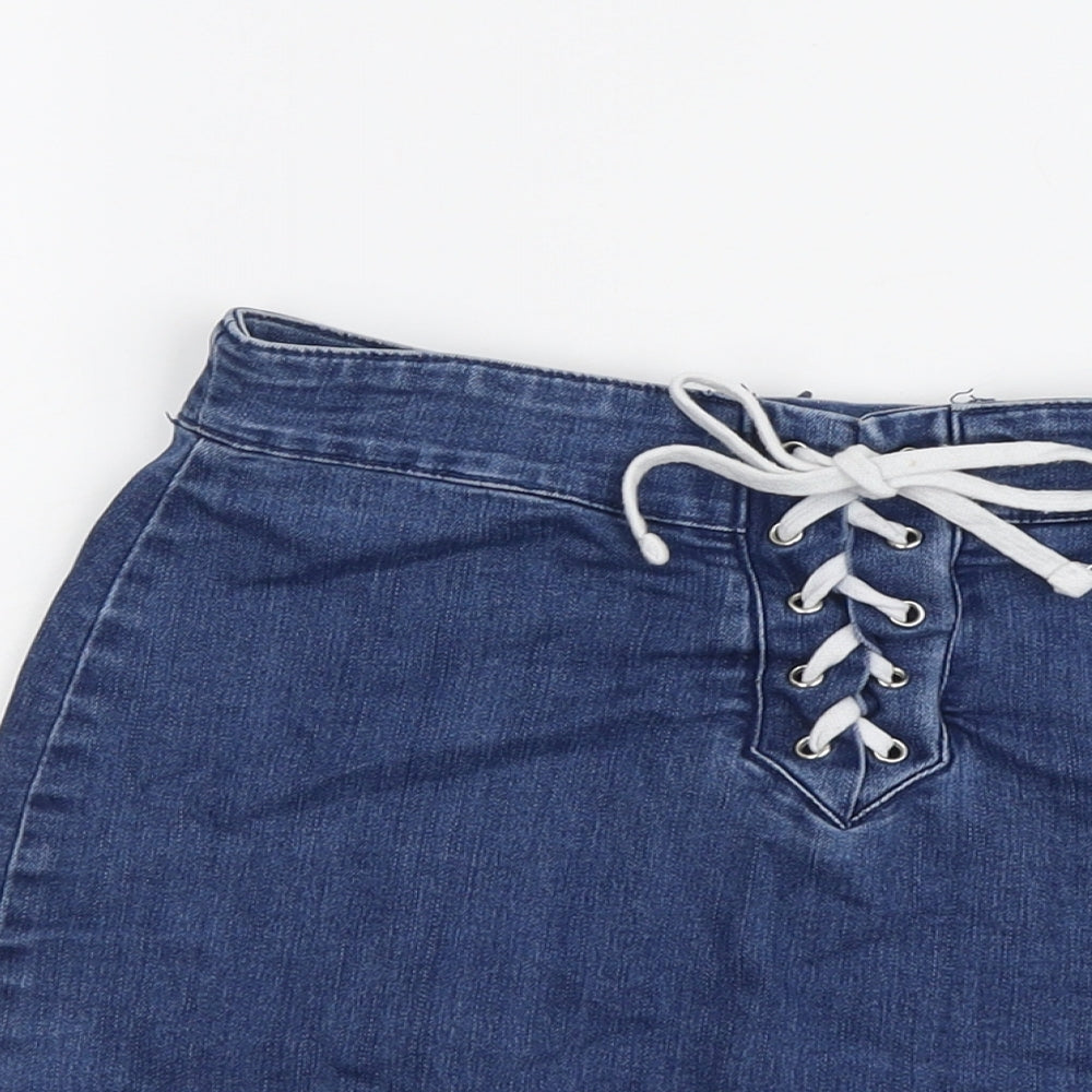 FOREVER 21 Womens Blue Cotton Mini Skirt Size S Zip