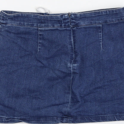 FOREVER 21 Womens Blue Cotton Mini Skirt Size S Zip