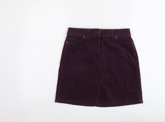 Marks and Spencer Womens Purple Cotton A-Line Skirt Size 8 Button