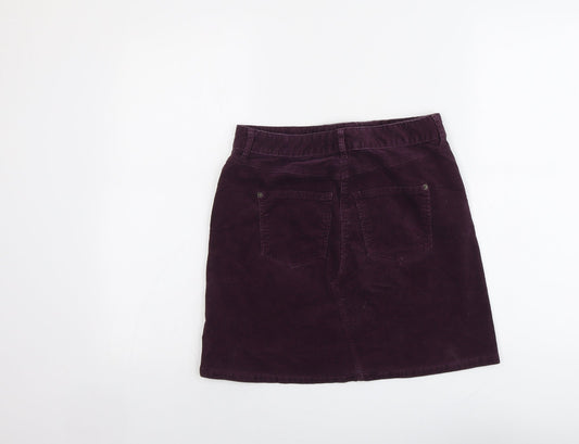 Marks and Spencer Womens Purple Cotton A-Line Skirt Size 8 Button