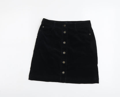Marks and Spencer Womens Black Cotton A-Line Skirt Size 8 Button