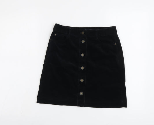 Marks and Spencer Womens Black Cotton A-Line Skirt Size 8 Button