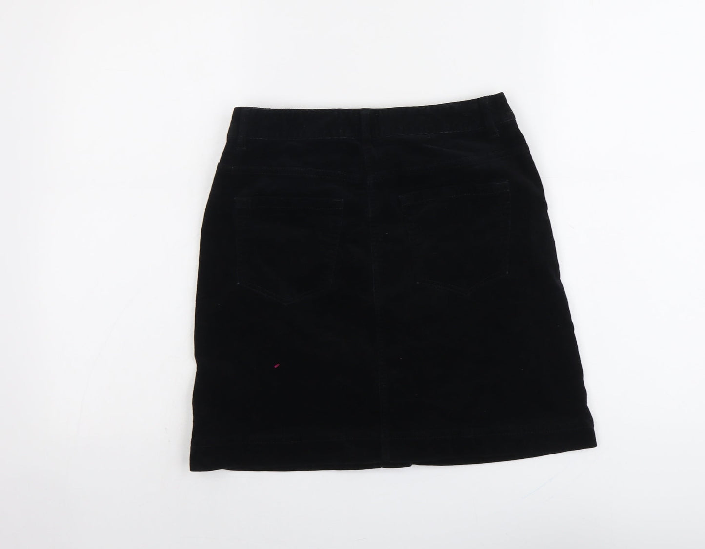 Marks and Spencer Womens Black Cotton A-Line Skirt Size 8 Button