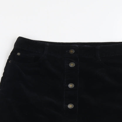 Marks and Spencer Womens Black Cotton A-Line Skirt Size 8 Button