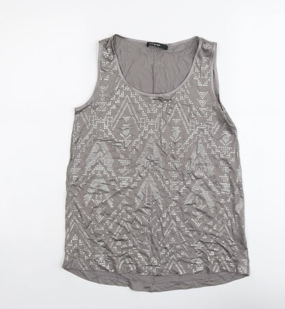 Autograph Womens Grey Geometric Viscose Basic Tank Size 10 Scoop Neck