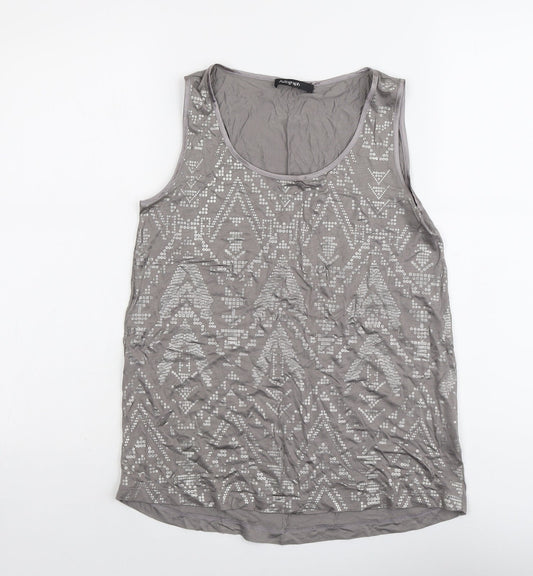 Autograph Womens Grey Geometric Viscose Basic Tank Size 10 Scoop Neck
