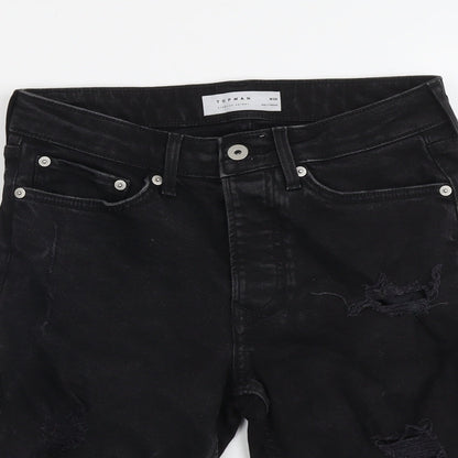 Topman Mens Black Cotton Chino Shorts Size 28 in L10 in Regular Button