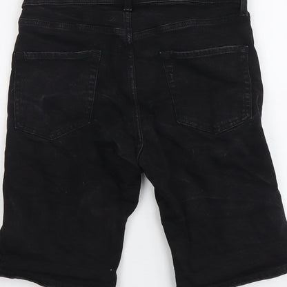 Topman Mens Black Cotton Chino Shorts Size 28 in L10 in Regular Button