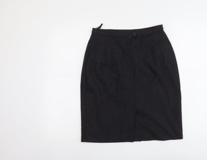 Marks and Spencer Womens Grey Wool A-Line Skirt Size 12 Zip