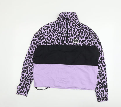 Colourwear Womens Purple Animal Print Cotton Pullover Sweatshirt Size S Zip - Leopard Pattern