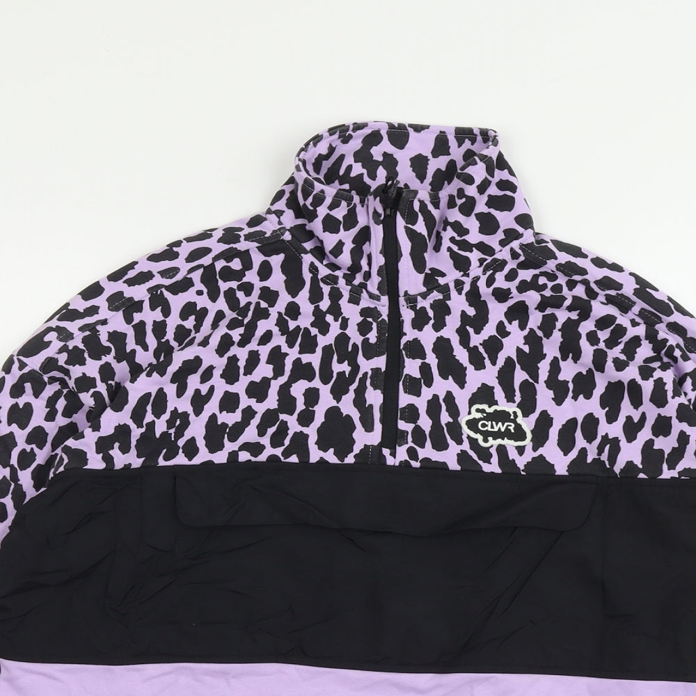 Colourwear Womens Purple Animal Print Cotton Pullover Sweatshirt Size S Zip - Leopard Pattern