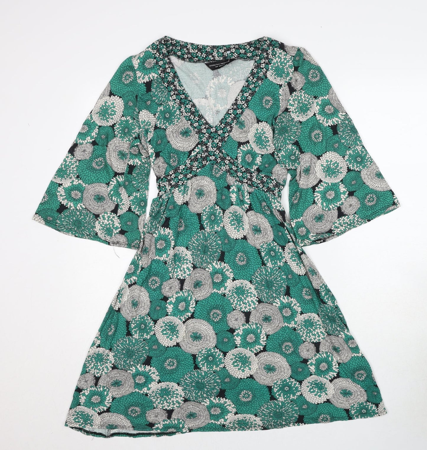 Dorothy Perkins Womens Green Geometric Viscose Trapeze & Swing Size 8 V-Neck Pullover