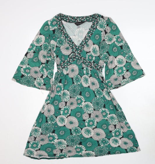 Dorothy Perkins Womens Green Geometric Viscose Trapeze & Swing Size 8 V-Neck Pullover