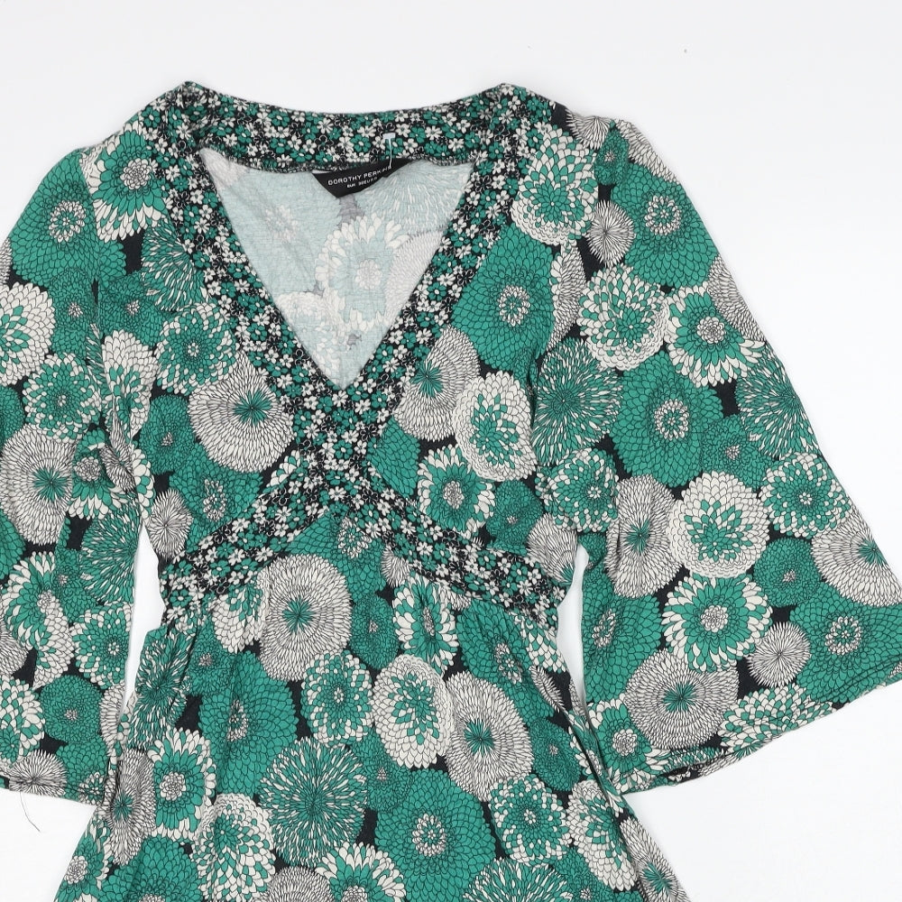 Dorothy Perkins Womens Green Geometric Viscose Trapeze & Swing Size 8 V-Neck Pullover