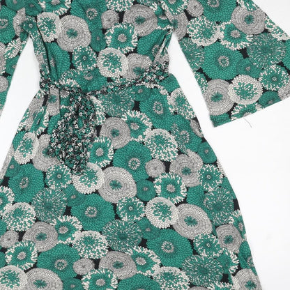 Dorothy Perkins Womens Green Geometric Viscose Trapeze & Swing Size 8 V-Neck Pullover