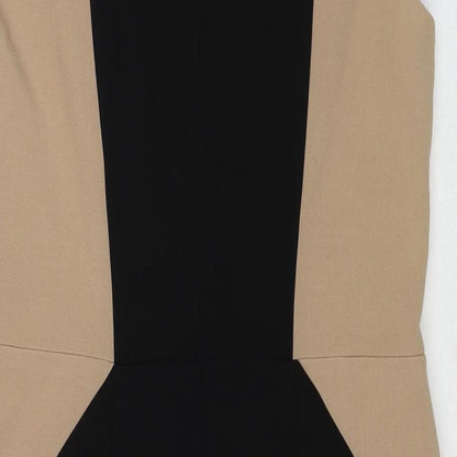 New Look Womens Black Colourblock Polyester Shift Size 12 Round Neck Zip