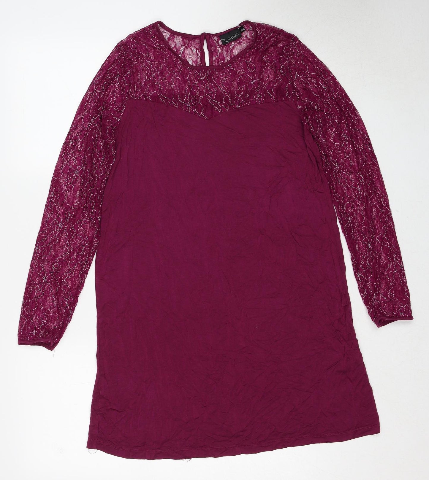 Cellbes Womens Purple Geometric Viscose A-Line Size 10 Round Neck Button - Size 10-12