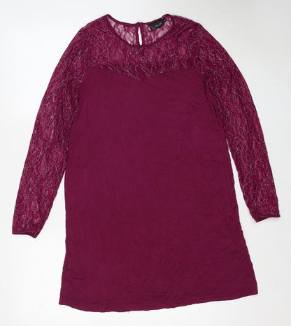 Cellbes Womens Purple Geometric Viscose A-Line Size 10 Round Neck Button - Size 10-12