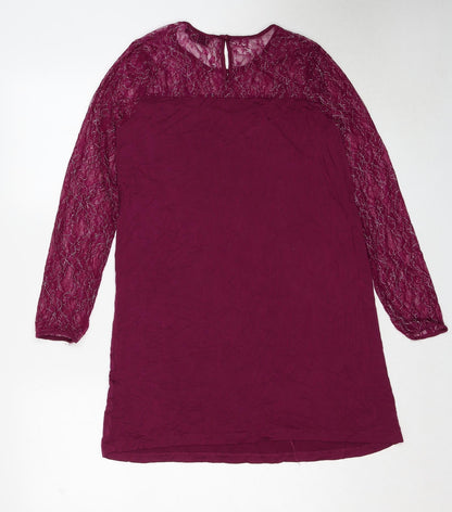 Cellbes Womens Purple Geometric Viscose A-Line Size 10 Round Neck Button - Size 10-12