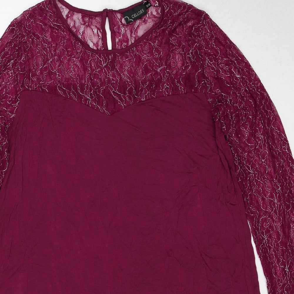 Cellbes Womens Purple Geometric Viscose A-Line Size 10 Round Neck Button - Size 10-12