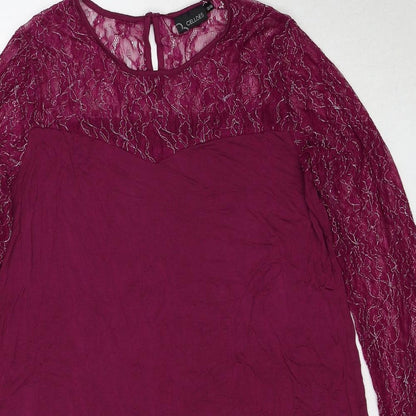 Cellbes Womens Purple Geometric Viscose A-Line Size 10 Round Neck Button - Size 10-12