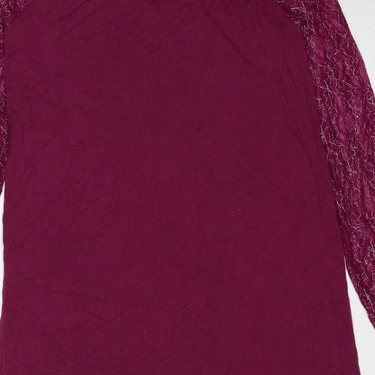 Cellbes Womens Purple Geometric Viscose A-Line Size 10 Round Neck Button - Size 10-12