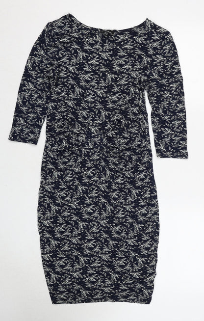 Warehouse Womens Blue Geometric Viscose A-Line Size 10 Round Neck Pullover