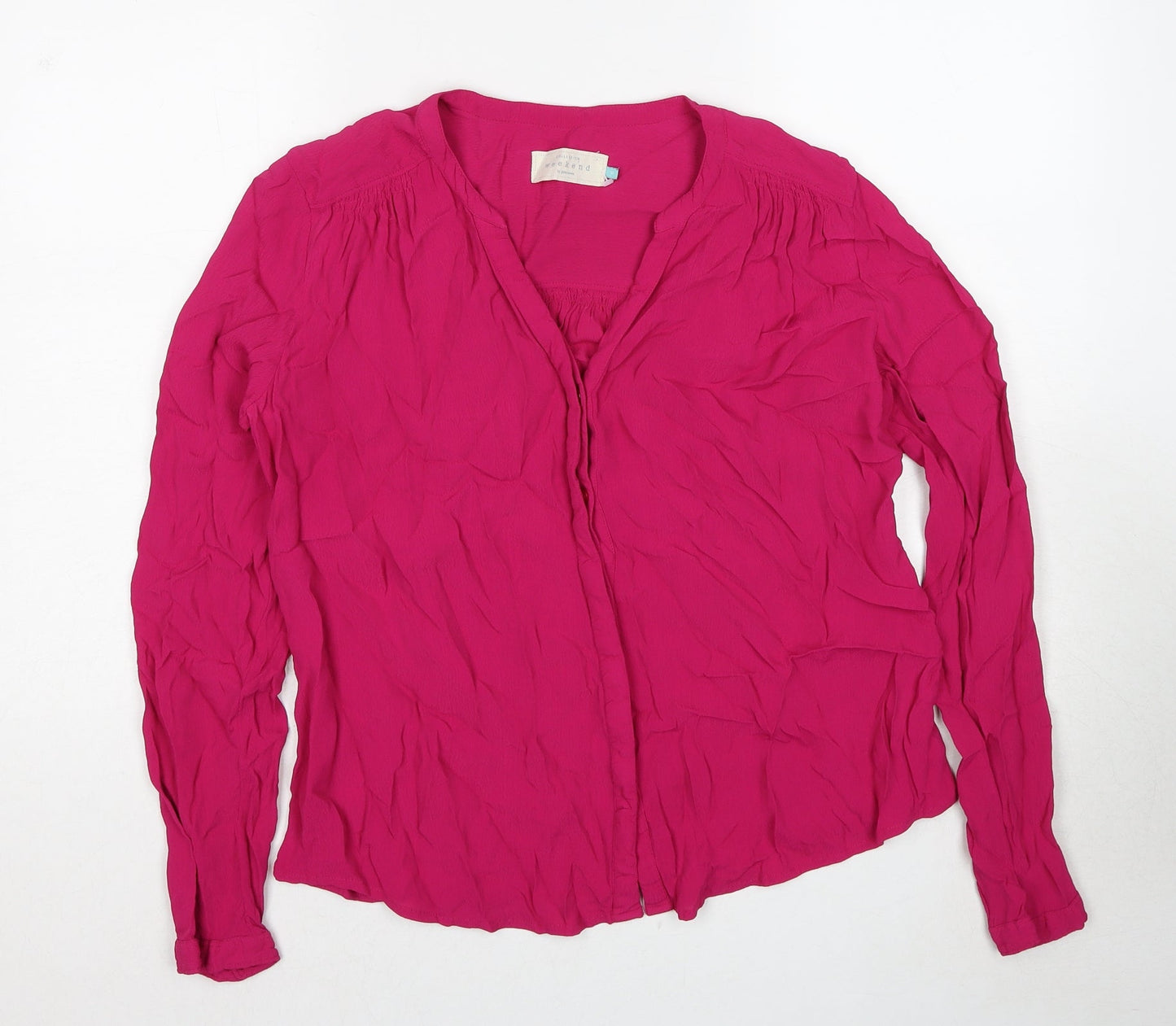 John Lewis Womens Pink Viscose Basic Button-Up Size 14 V-Neck