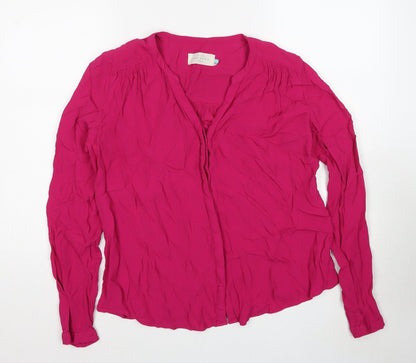 John Lewis Womens Pink Viscose Basic Button-Up Size 14 V-Neck
