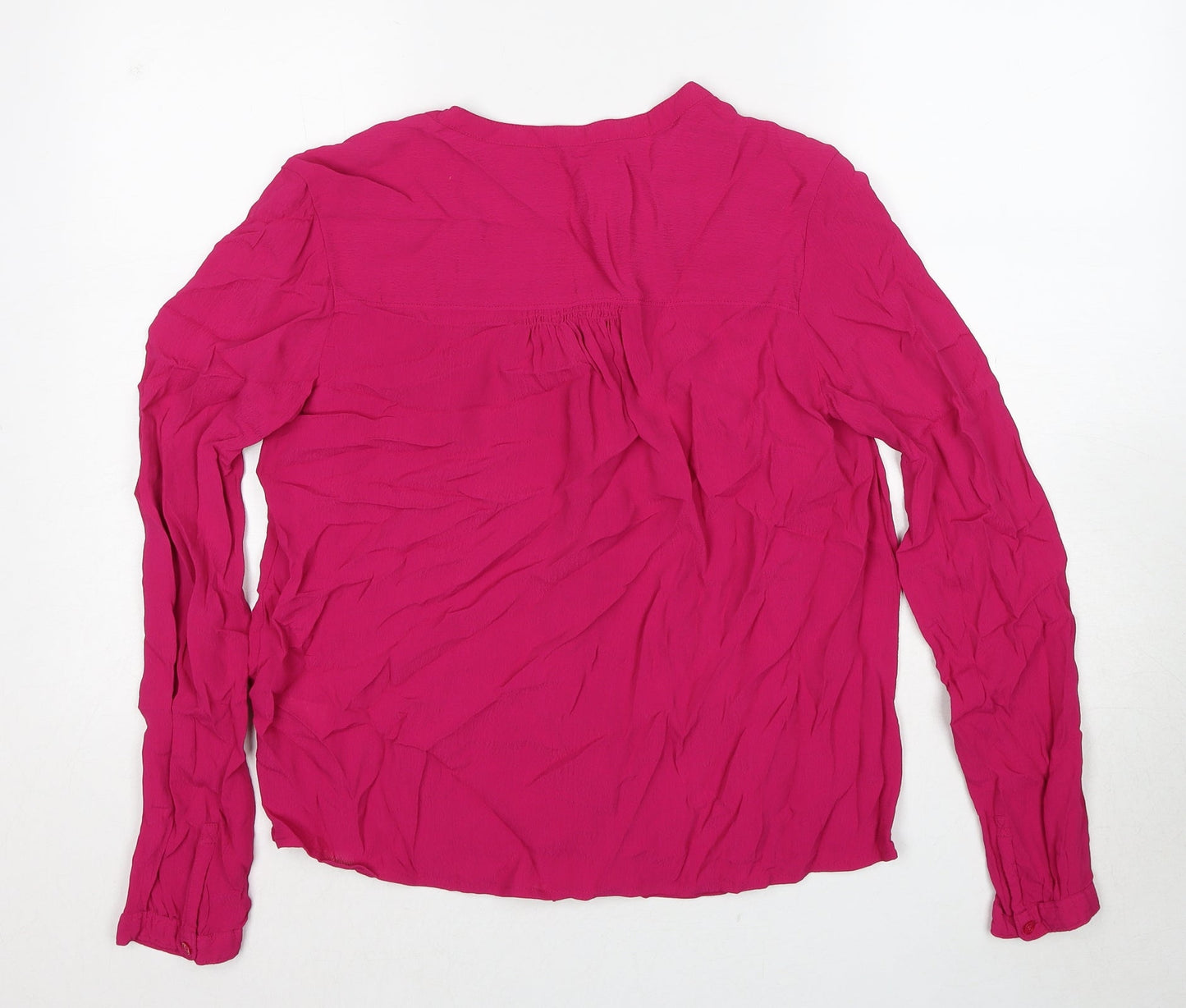 John Lewis Womens Pink Viscose Basic Button-Up Size 14 V-Neck