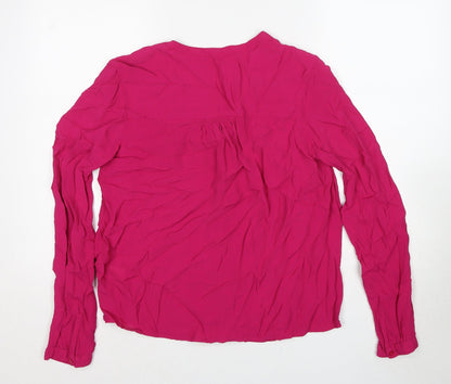 John Lewis Womens Pink Viscose Basic Button-Up Size 14 V-Neck