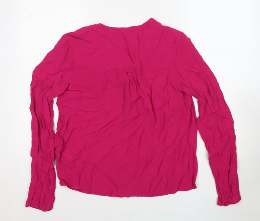 John Lewis Womens Pink Viscose Basic Button-Up Size 14 V-Neck